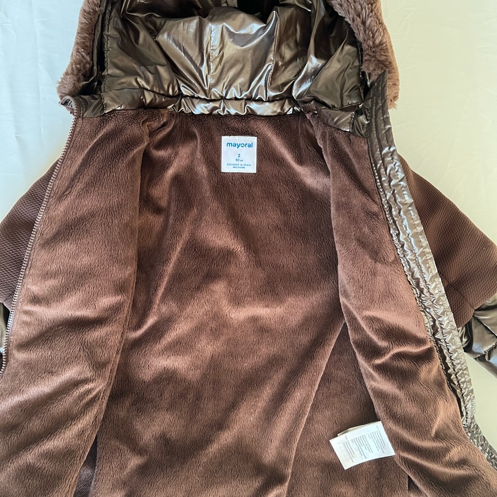 Mayoral Brown Quilted & Textured Hooded Puffer Coat 2T - Picture 7 of 11